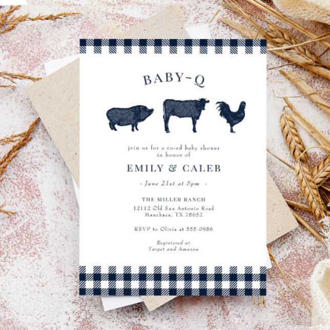 Invitación de Baby Shower para bebé rústico Q Blue (Subido por el creador)