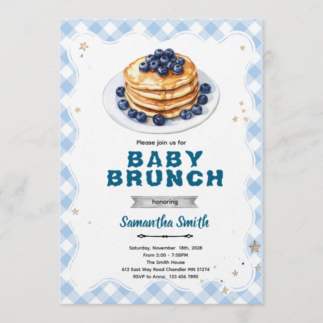 Invitación de Baby Shower para Brunch de Blueberry (Anverso)