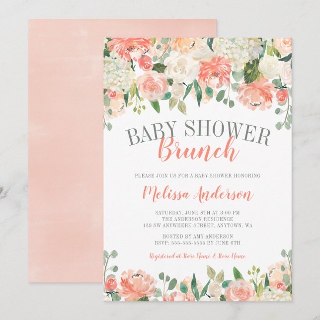 Invitación de Baby Shower para Brunch de flores de (Anverso / Reverso)
