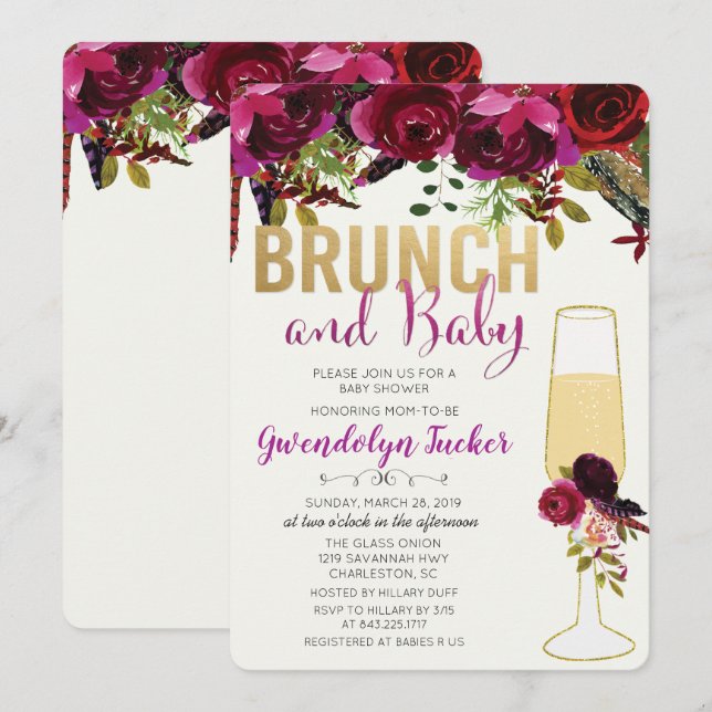 Invitación de baby shower para Brunch y Burbujas (Anverso / Reverso)