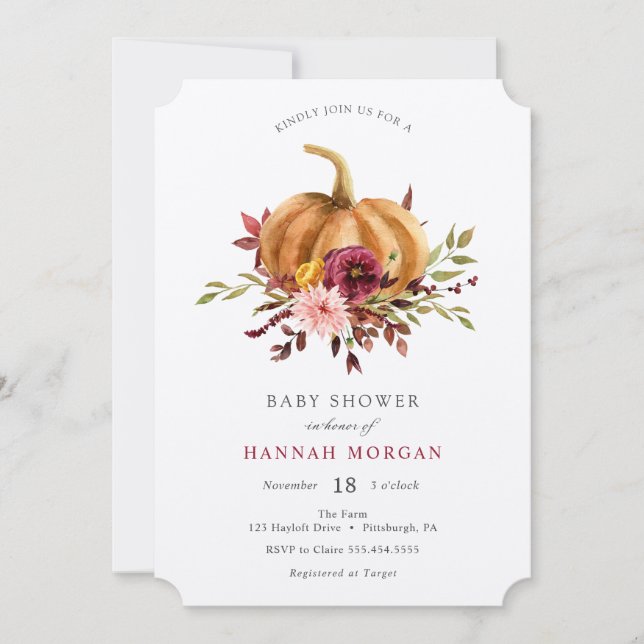Invitación de Baby Shower para calabazas (Anverso)