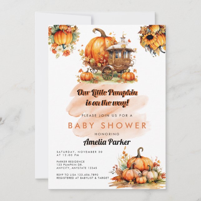 Invitación de Baby Shower para calabazas (Anverso)