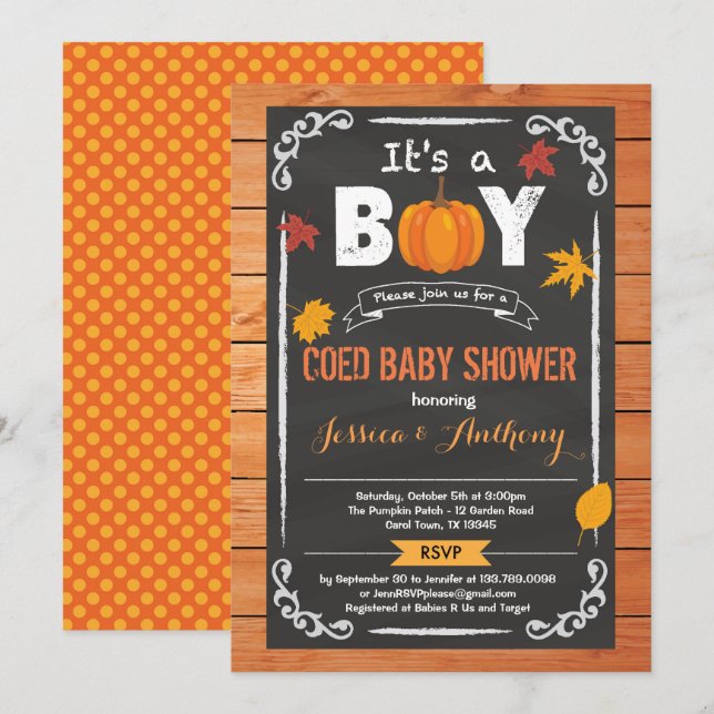 Invitación de Baby Shower para calabazas (Anverso / Reverso)