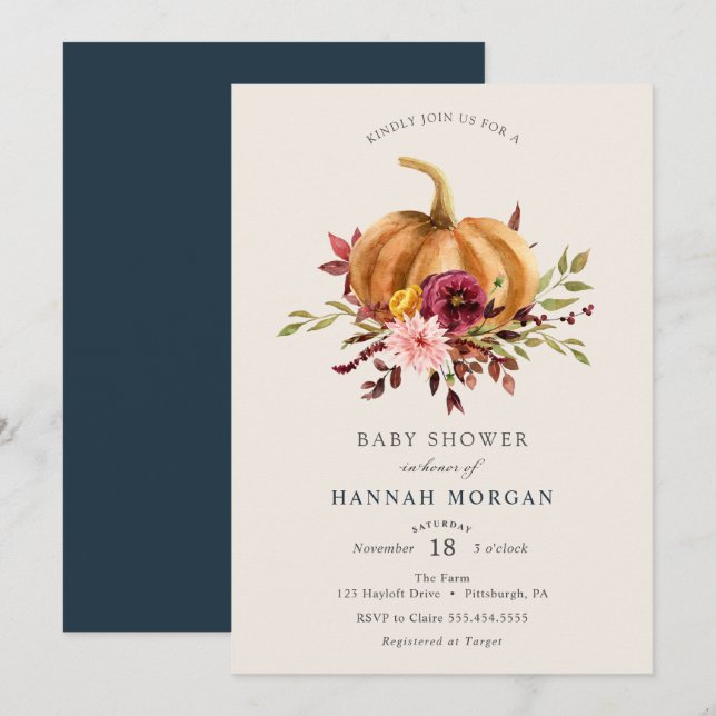 Invitación de Baby Shower para calabazas (Anverso / Reverso)