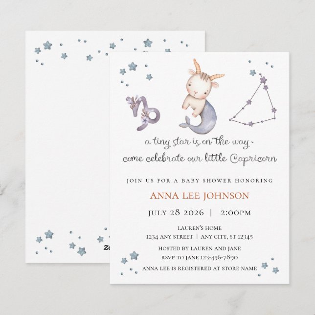 Invitación de Baby Shower para Capricornio Zodiac (Anverso / Reverso)
