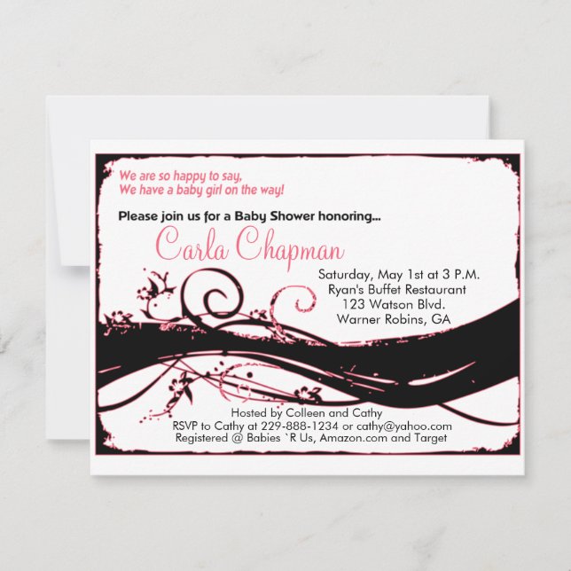 Invitación de Baby Shower para Chica (Anverso)