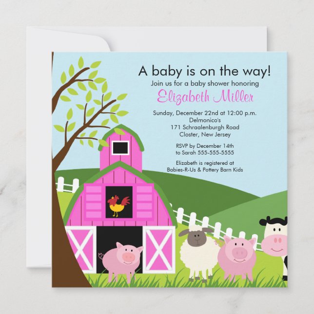 Invitación de Baby Shower para chicas de Animales  (Anverso)