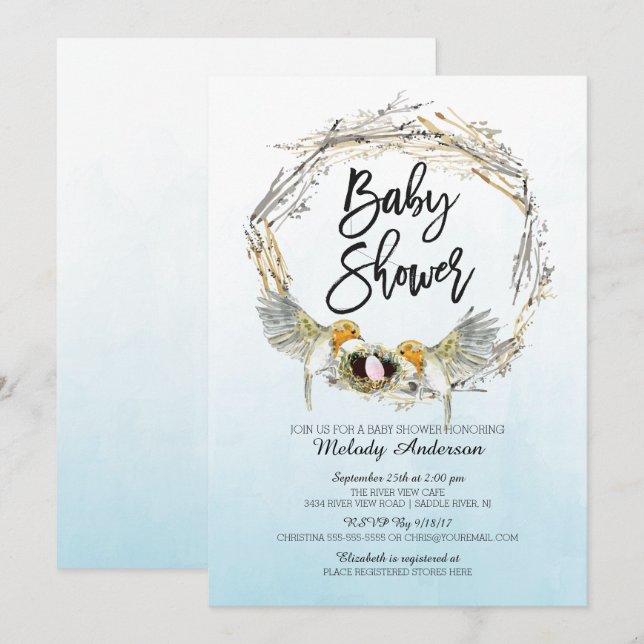 Invitación de Baby Shower para Chicas de Nido de P (Anverso / Reverso)