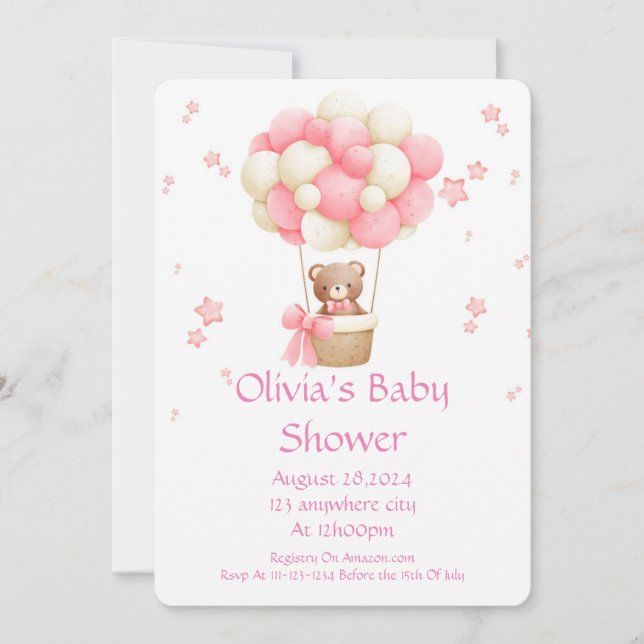 INVITACIÓN DE BABY SHOWER PARA CHICAS EN ROSA (Anverso)