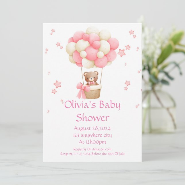 INVITACIÓN DE BABY SHOWER PARA CHICAS EN ROSA (Anverso de pie)