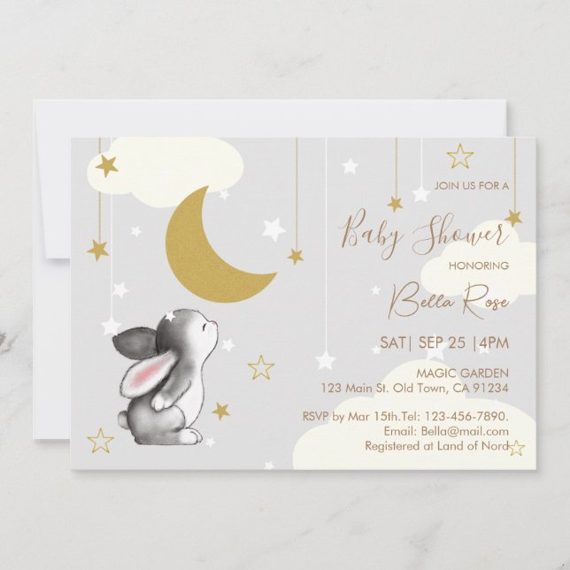 Invitación de Baby Shower para conejito en nube Mo (Anverso)