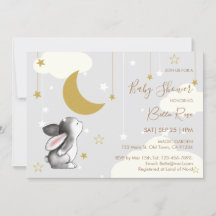 Invitación de Baby Shower para conejito en nube Mo