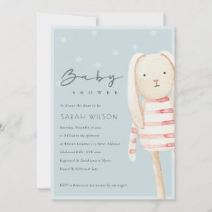 Invitación de Baby Shower para conejito rosa gris 