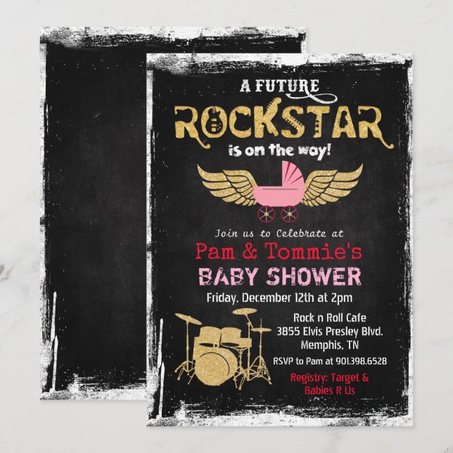 Invitación de Baby Shower para Conjunto de Batería (Anverso / Reverso)