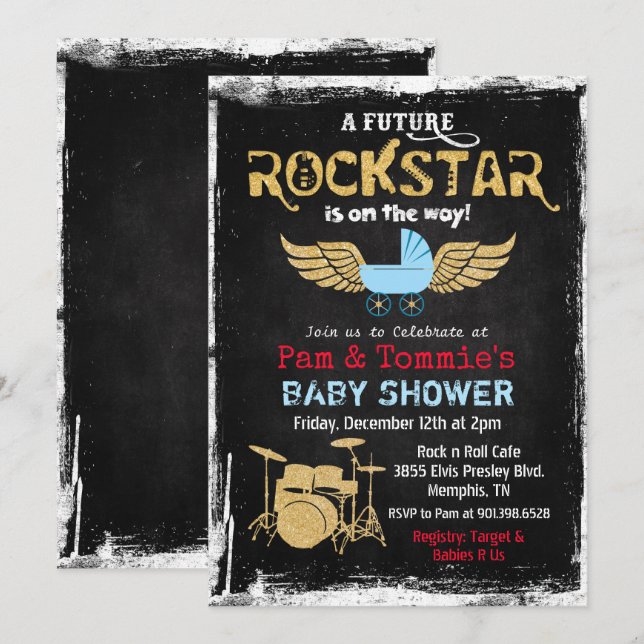 Invitación de Baby Shower para Conjunto de Batería (Anverso / Reverso)
