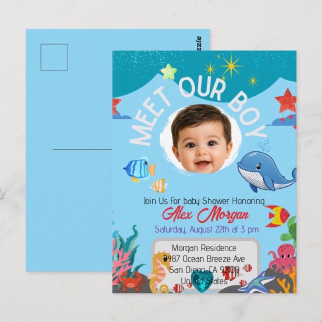 Invitación de Baby Shower para Conocer a Nuestro N (Anverso / Reverso)