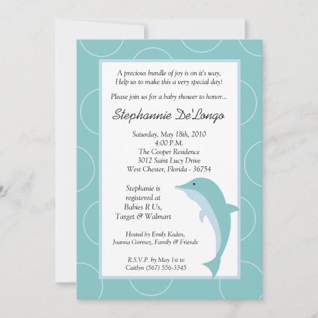 Invitación de Baby Shower para delfines tropicales (Anverso)