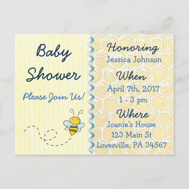 Invitación de Baby Shower para el abejorro amarill (Anverso)
