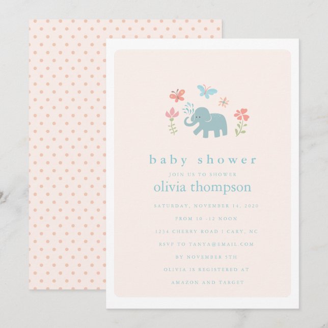 Invitación de Baby Shower para el bebé elefante ca (Anverso / Reverso)