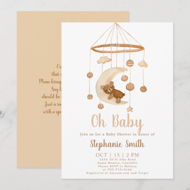 Invitación de Baby Shower para el Boho Bear Mobile (Anverso / Reverso)