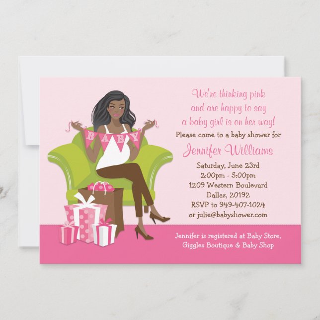 Invitación de Baby Shower para el chica (Anverso)