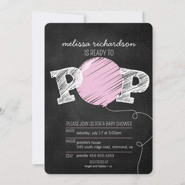 Invitación de Baby Shower para el Chica de globo r (Anverso)