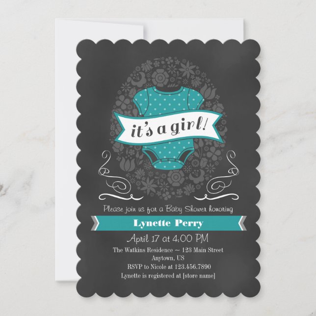 Invitación de Baby Shower para el Chica de pizarra (Anverso)