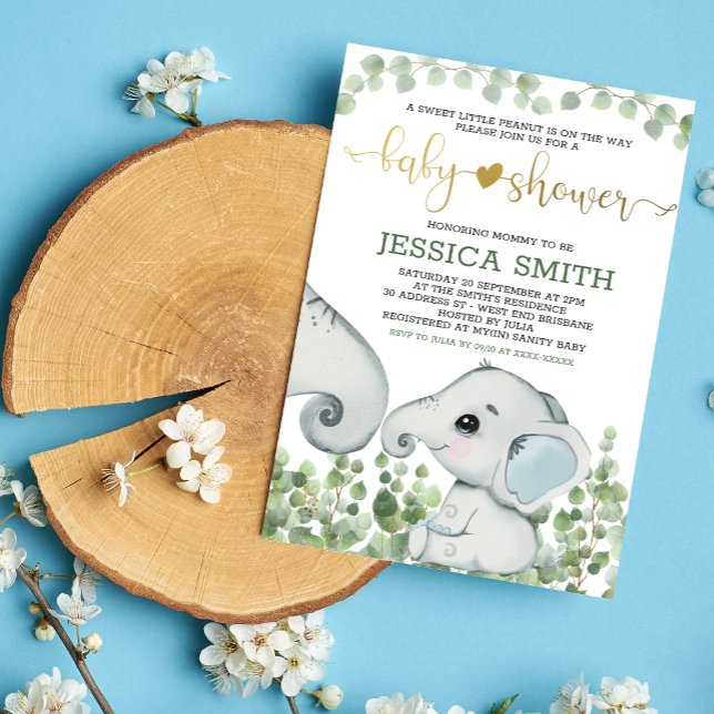 Invitación de Baby Shower para el elefante acuátic (Subido por el creador)