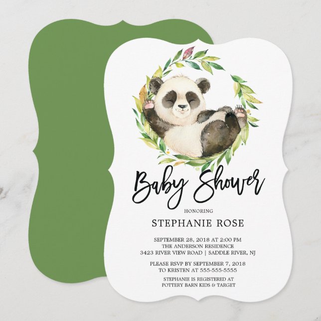 Invitación de Baby Shower para el moderno oso pand (Anverso / Reverso)