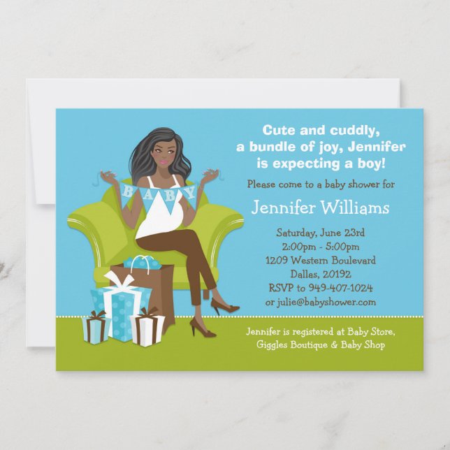 Invitación de Baby Shower para el muchacho (Anverso)