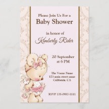 Invitación de Baby Shower para el oso bebé lindo
