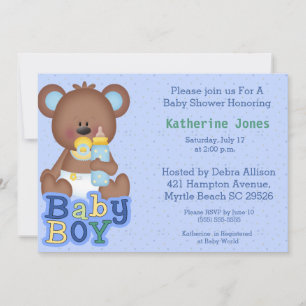 Invitación de Baby Shower para el oso bebé lindo
