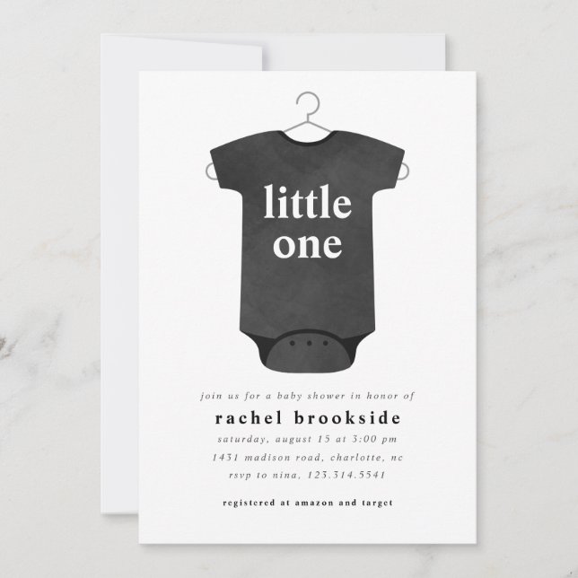 Invitación de Baby Shower para el traje corporal n (Anverso)