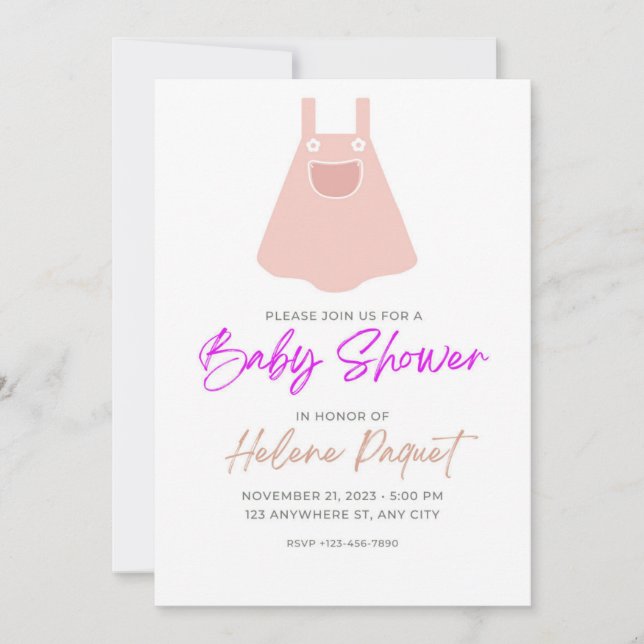 Invitación de Baby Shower para el vestido de bebé  (Anverso)
