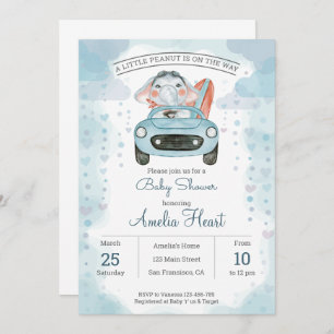 Invitación de Baby Shower para elefante de coche a