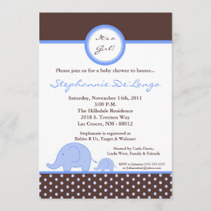 Invitación de Baby Shower para elefantes Blue Boy 