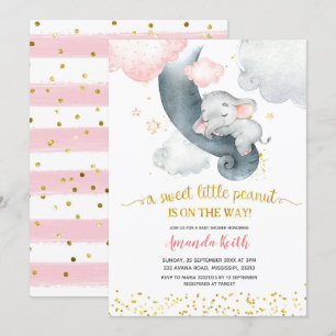 Invitación de Baby Shower para elefantes rosas