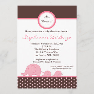 Invitación de Baby Shower para elefantes rosas de