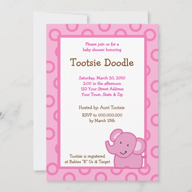 Invitación de Baby Shower para elefantes rosas las (Anverso)