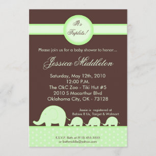 Invitación de Baby Shower para elefantes verde tri