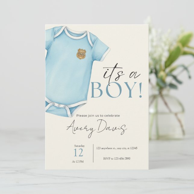 Invitación de Baby Shower para familias de policía (Anverso de pie)