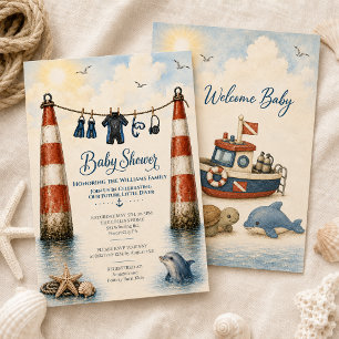 Invitación de Baby Shower para futuro buzo con equ