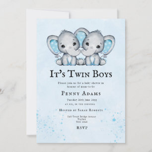 Invitación de Baby Shower para Gemelos Elefantes A