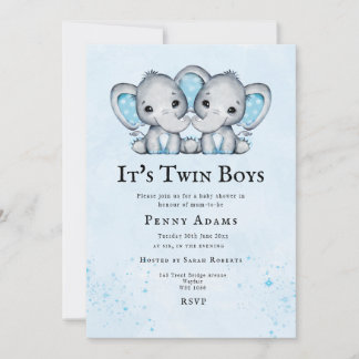Invitación de Baby Shower para Gemelos Elefantes A