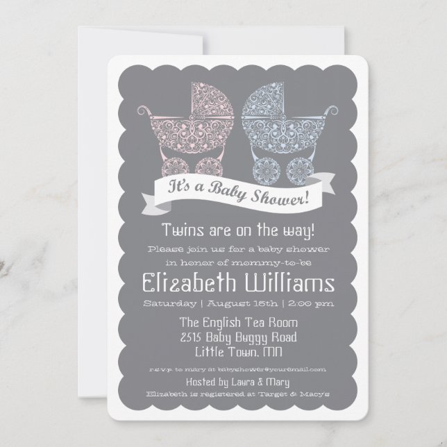 Invitación de Baby Shower para Gemelos Modernos (Anverso)