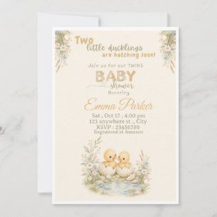 Invitación de baby shower para gemelos patitos