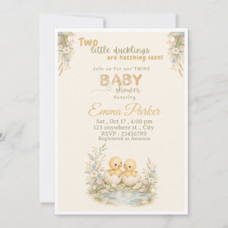 Invitación de baby shower para gemelos patitos