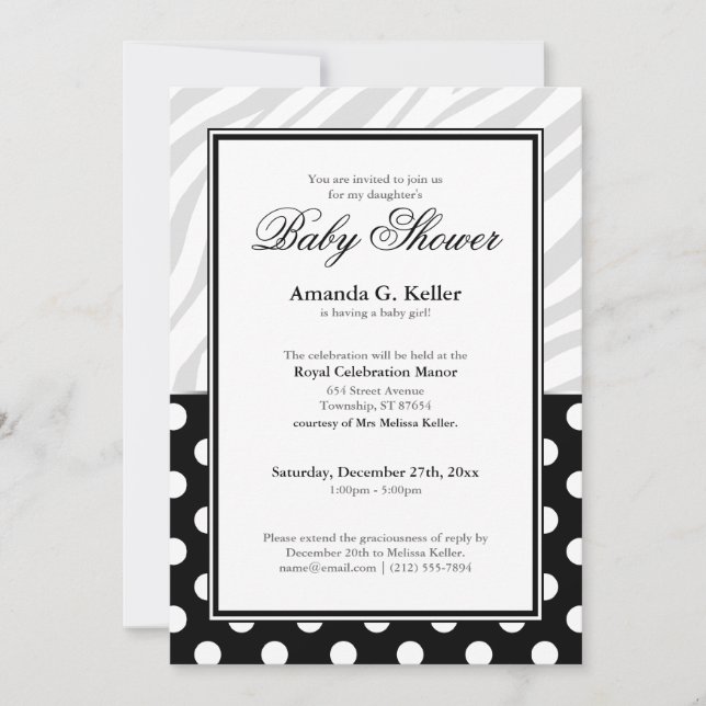 Invitación de Baby Shower para impresión de cebra  (Anverso)