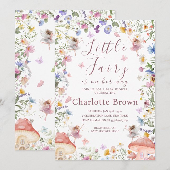 Invitación de Baby Shower para Jardín de Hadas de  (Anverso / Reverso)