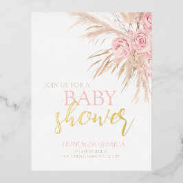 Invitación de Baby Shower para la flor rosa pastel